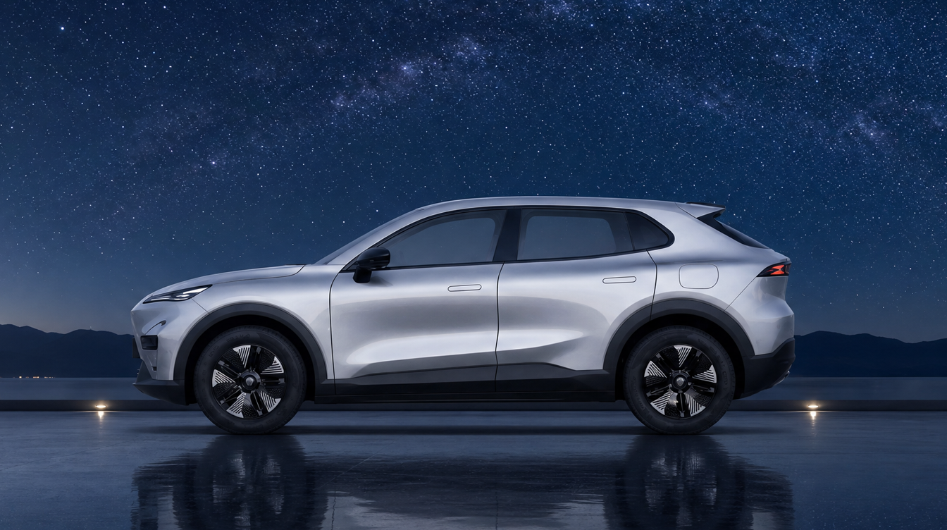 Illustration: a generic electric crossover in profile at night. Not a photograph of a Deepal S05.