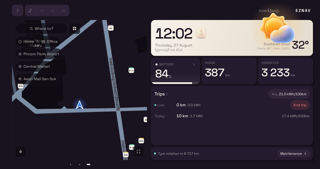 The same EZNav dashboard in the night palette.